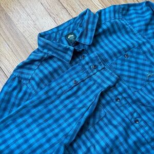 EMS Eastern Mountain Sports Women’s XL Plaid Long Sleeve Teal Polyester Nylon